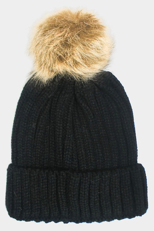 STYLED BY ALX COUTURE MIAMI BOUTIQUE Cable Knit Pom Pom Beanie Hat