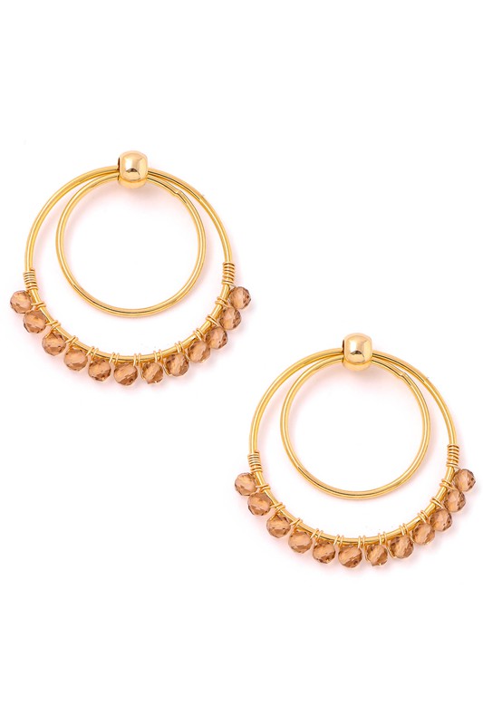 STYLED BY ALX COUTURE MIAMI BOUTIQUE Gold Taupe Round Circle Layered Beaded Earrings