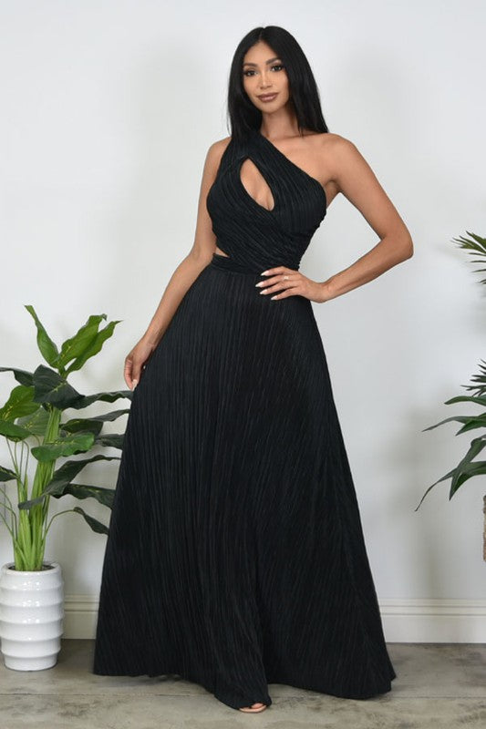 STYLED BY ALX COUTURE MIAMI BOUTIQUE Black Bodre One Shoulder Cutout Maxi Dress