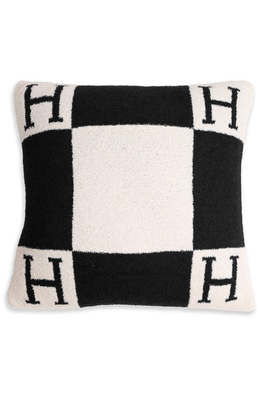 STYLED BY ALX COUTURE MIAMI BOUTIQUE Black H Patterned Cushion Cover