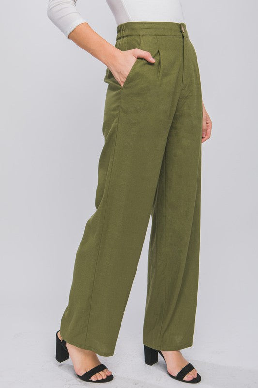 Khaki Linen Front Creased Pants