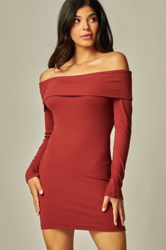 Ancora Red Soft Ribbed Knit Off Shoulder Dress STYLED BY ALX COUTURE Ancora Red Soft Ribbed Knit Off Shoulder Dress STYLED BY ALX COUTURE