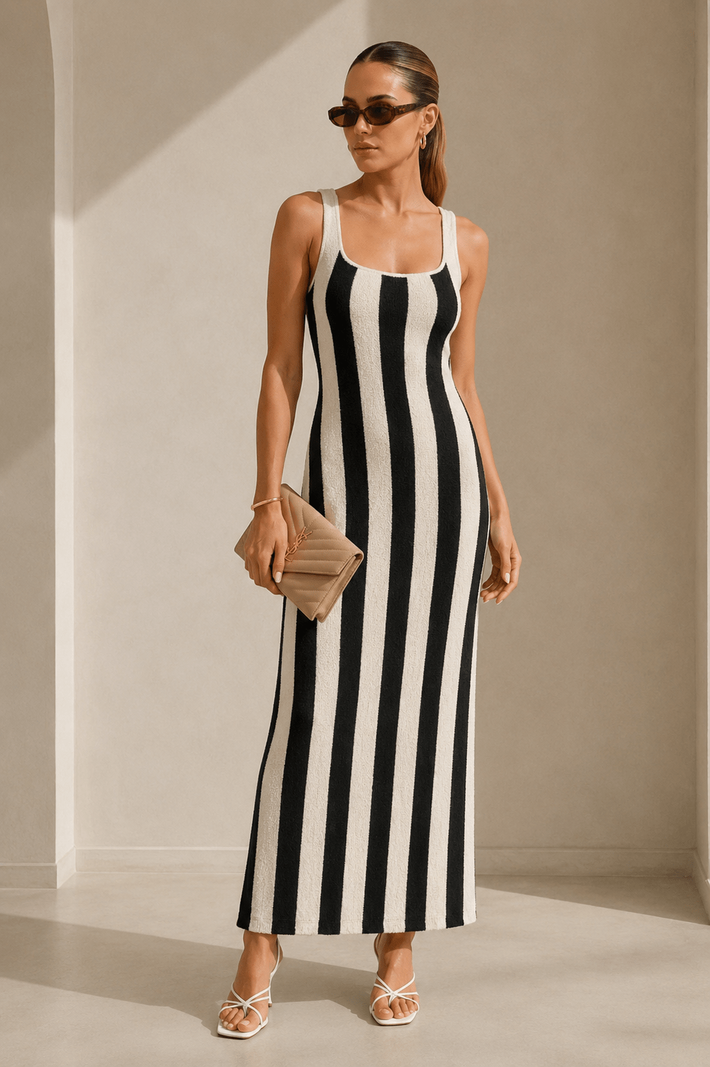 Black & Cream Striped Terry Dress
