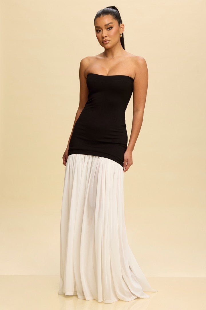 Black & White Tube Maxi Dress Shirred Chiffon – STYLED BY ALX COUTURE