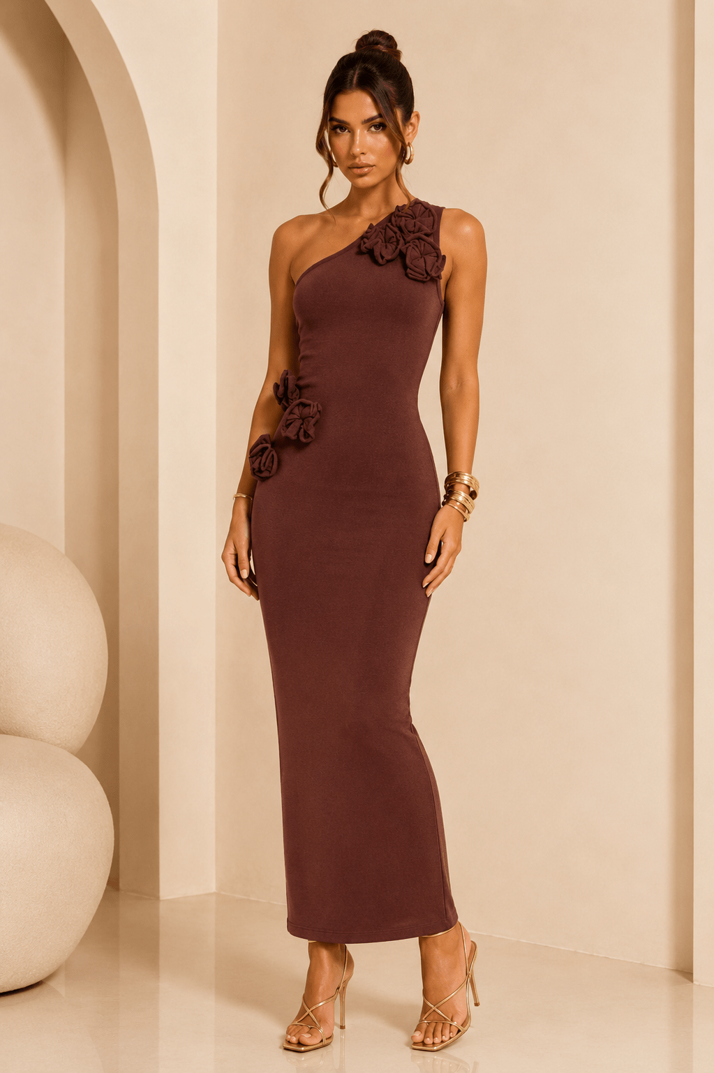 brown sweater dress maxi One Shoulder it can be dressed