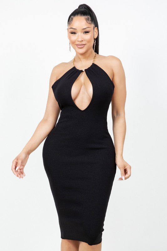 Chain Necklace Deep V-neck Midi Dress – STYLED BY ALX COUTURE