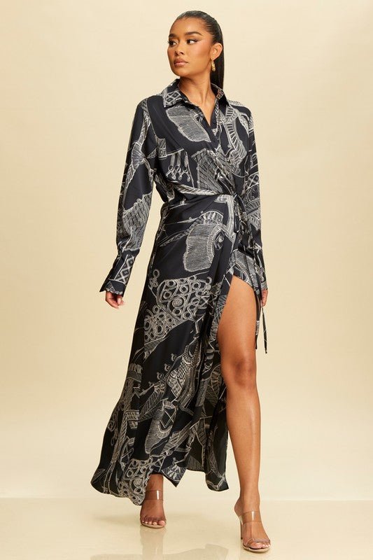 Chain Wrap Maxi Shirt Dress