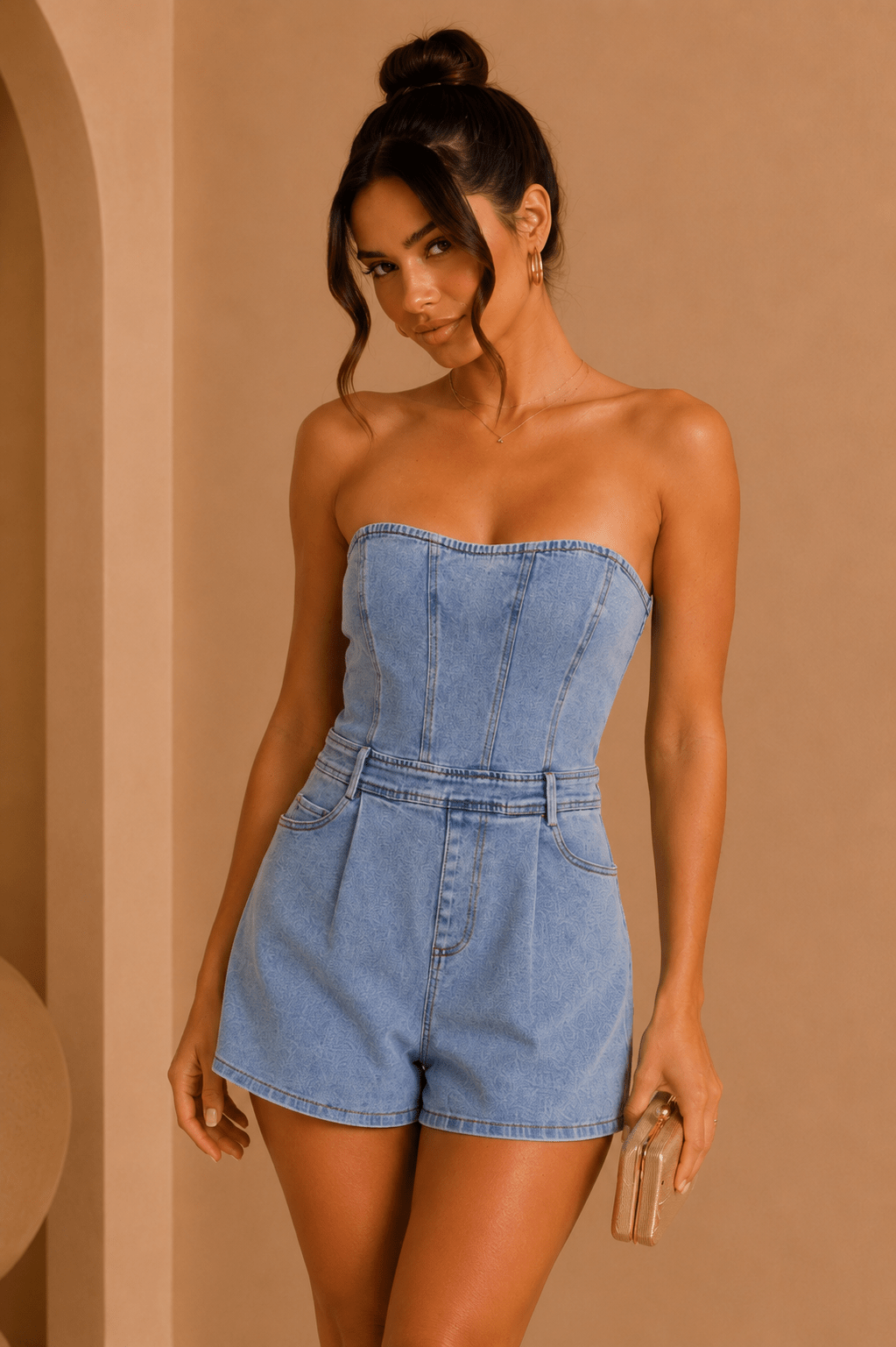 Denim Strapless Tube Top Denim Romper