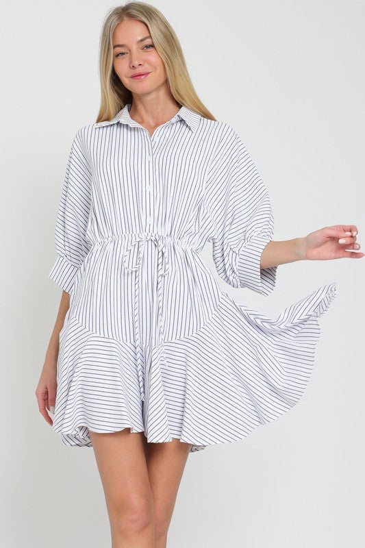 Dolman Sleeve Tie Front Waisted Mini Dress