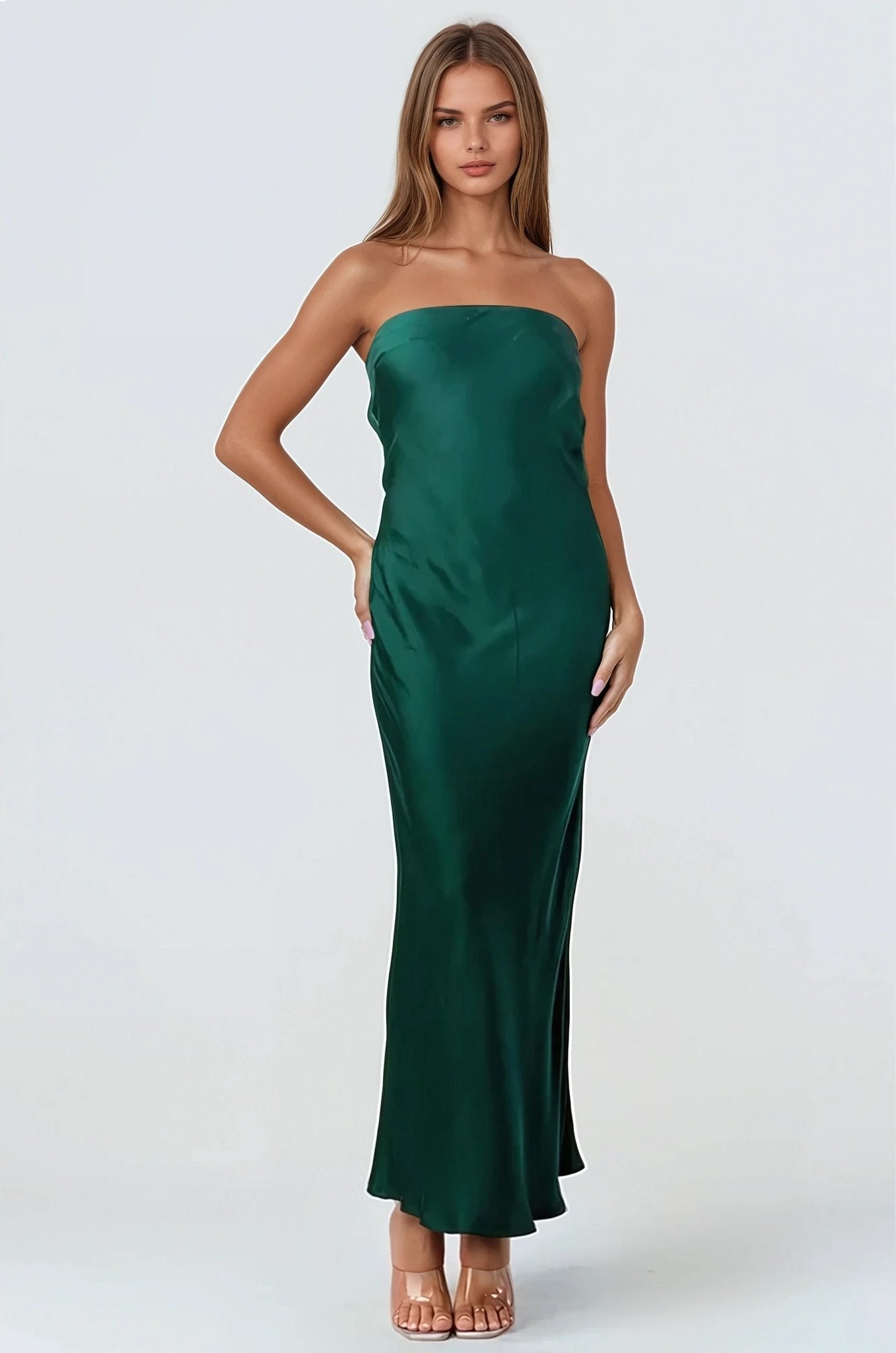 Emerald Green Strapless Maxi Dress STYLED BY ALX COUTURE Emerald Green Strapless Maxi Dress STYLED BY ALX COUTURE