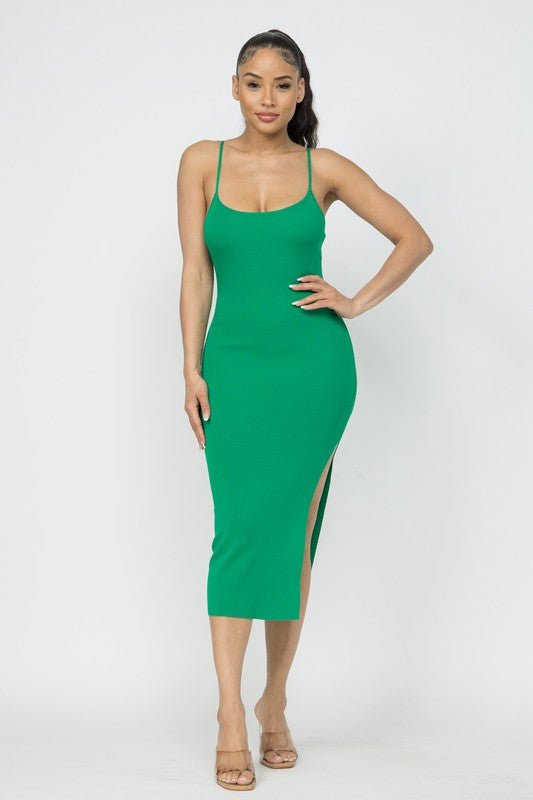 Kelly Green Side Slit Cami Dress