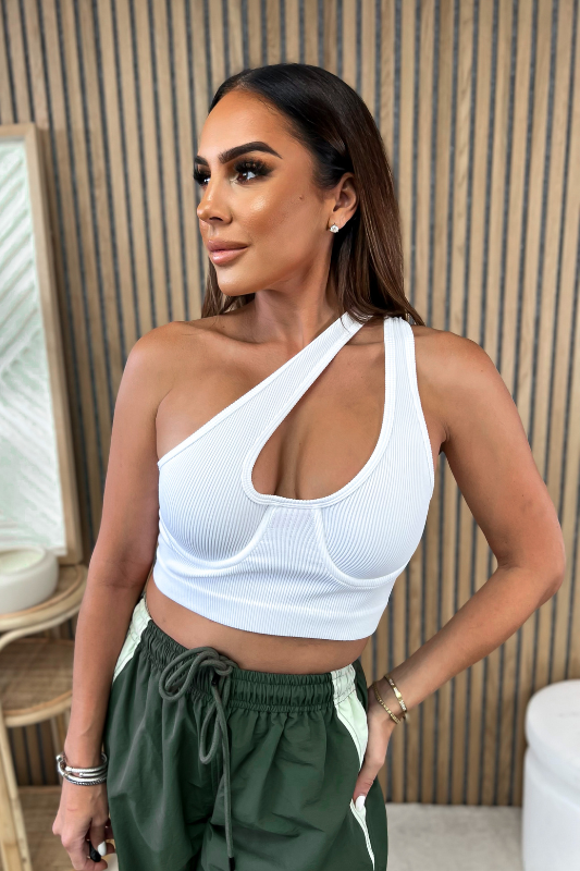 White Asymmetric Contour Rib Crop Top – STYLED BY ALX COUTURE