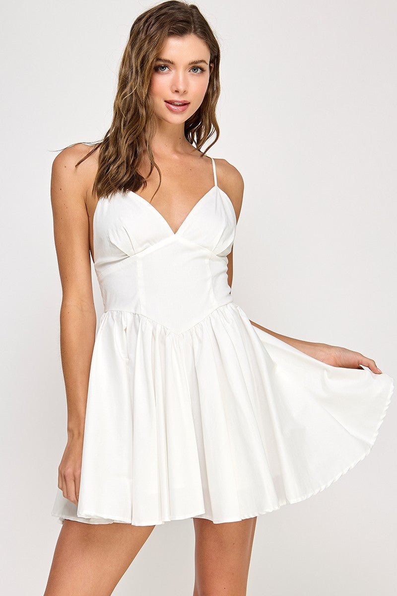 White A-line back cross mini dress