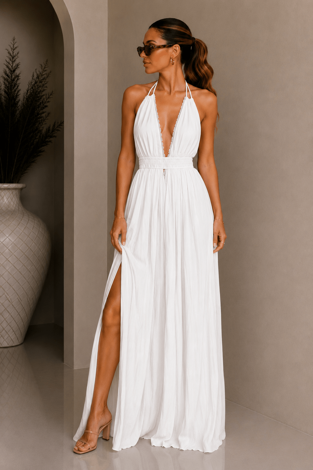 White Halter Flowy Maxi Dress – STYLED BY ALX COUTURE