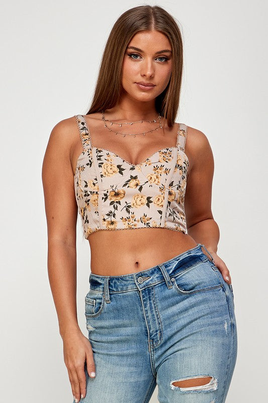 Beige Floral Print Bustier Cami Top – STYLED BY ALX COUTURE