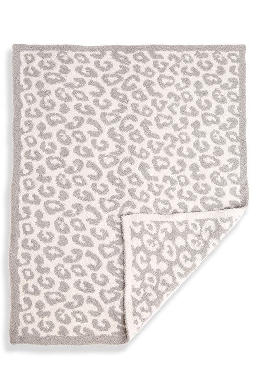 STYLED BY ALX COUTURE MIAMI BOUTIQUE Grey Kids Leopard Print Soft Throw Blanket