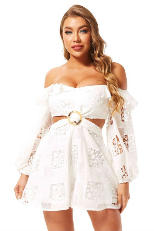 STYLED BY ALX COUTURE MIAMI BOUTIQUE White Off Shoulder Cutout Romper