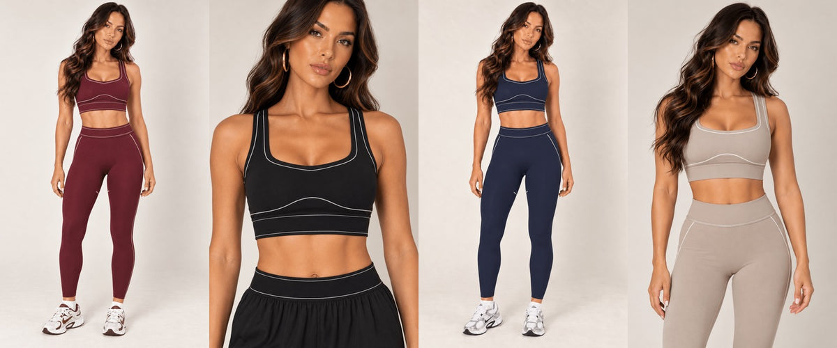 Matching activewear sets - sports bras and leggings in four colors