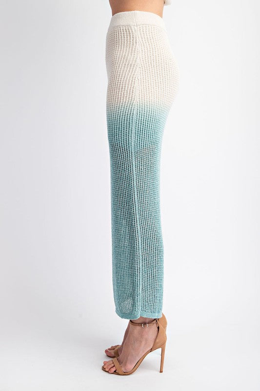side of the Ecru Aqua Ombre Crochet Skirt 