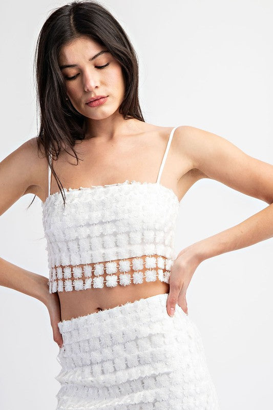 model is wearing Shimmer White Crop Top
