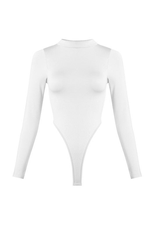 White High Crotch Turtleneck Long sleeve Bodysuit
