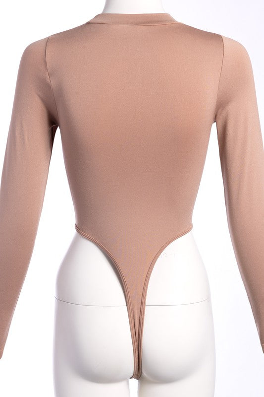 White High Crotch Turtleneck Long sleeve Bodysuit