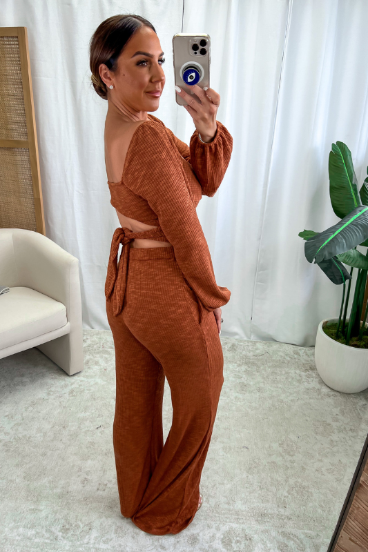 STYLED BY ALX COUTURE MIAMI BOUTIQUE Rust Drawstring Tie Long Pant