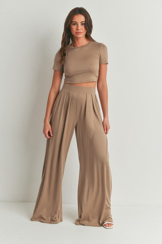 STYLED BY ALX COUTURE MIAMI BOUTIQUE Toast Crop Top And Palazzo Pants Set