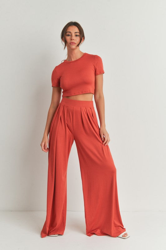 STYLED BY ALX COUTURE MIAMI BOUTIQUE Rust Crop Top And Palazzo Pants Set