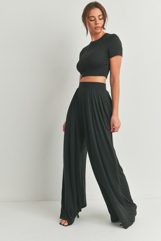 STYLED BY ALX COUTURE MIAMI BOUTIQUE Black Crop Top And Palazzo Pants Set