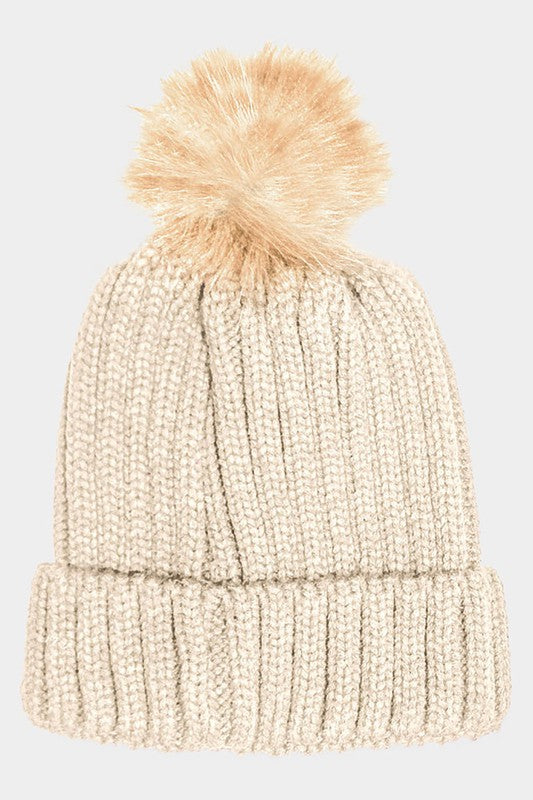 STYLED BY ALX COUTURE MIAMI BOUTIQUE Cable Knit Pom Pom Beanie Hat
