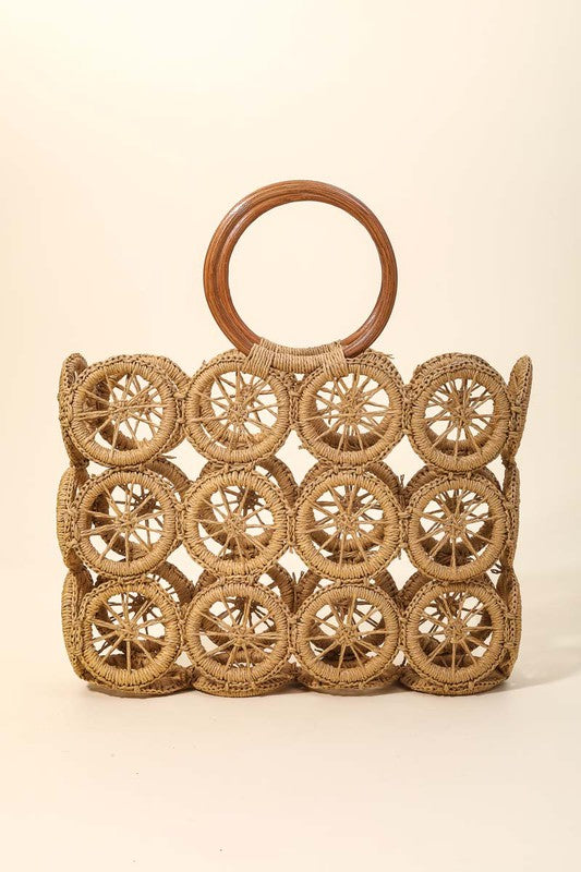 STYLED BY ALX COUTURE MIAMI BOUTIQUE Tan Boho Multi Circle Summer Beach Bag 