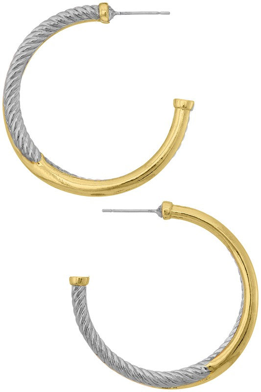 STYLED BY ALX COUTURE MIAMI BOUTIQUE Gold Silver Twisted Two Tone Hoop