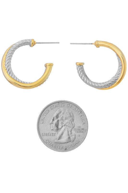 STYLED BY ALX COUTURE MIAMI BOUTIQUE Gold Silver Twisted two tone Hoop Earring