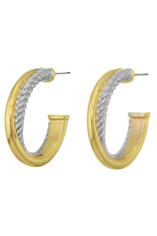 STYLED BY ALX COUTURE MIAMI BOUTIQUE Gold Silver Twisted two tone Hoop Earring