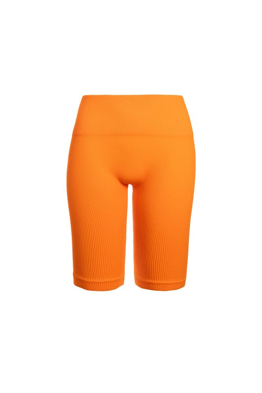 Orange thick Rib High Waist Biker Shorts