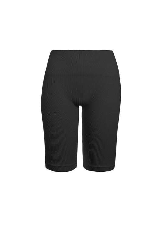 Black Thick Rib Biker Shorts
