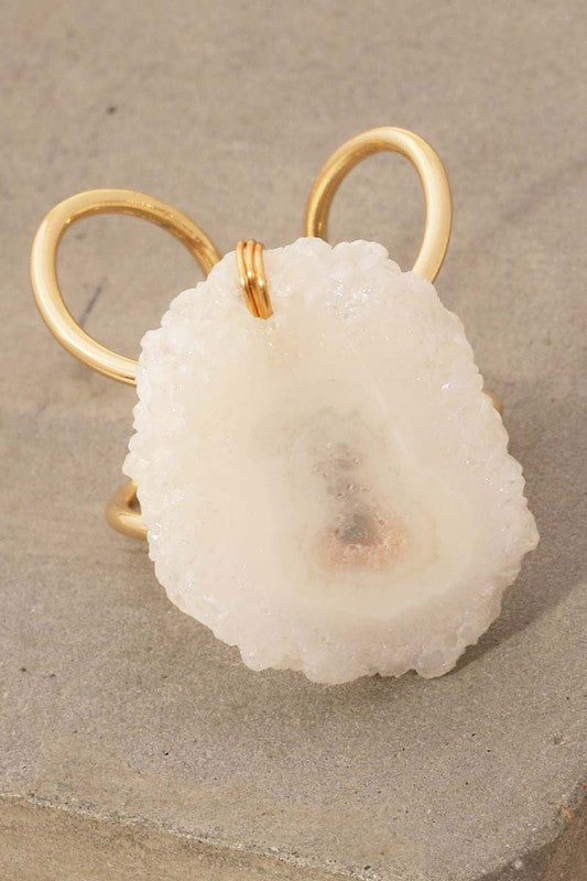STYLED BY ALX COUTURE MIAMI BOUTIQUE Gold White Natural Freeform Druzy Stone Ring