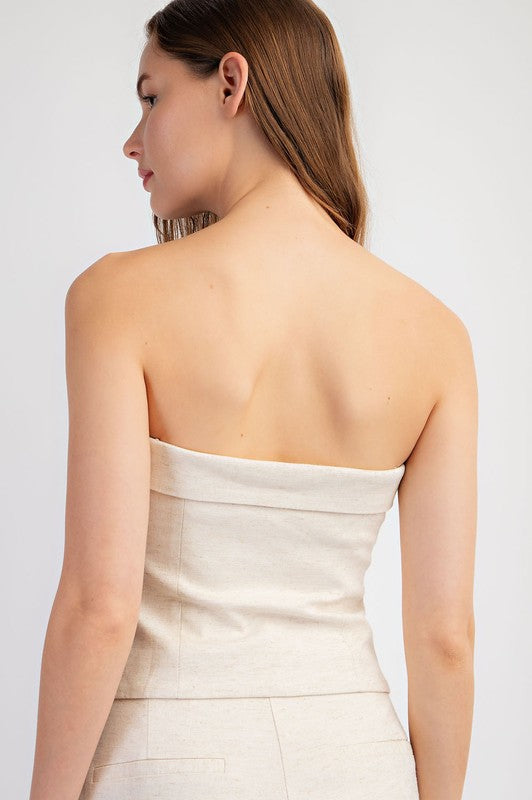 back of the Oatmeal Linen Down Tube Top