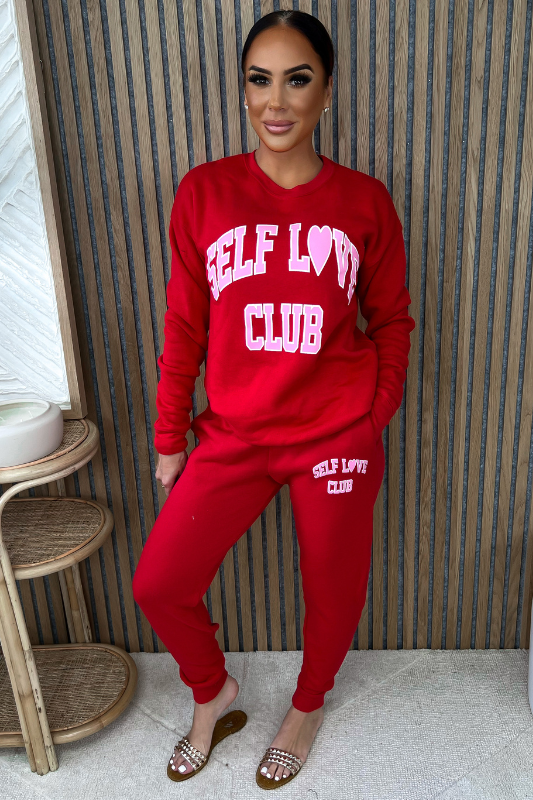 Red Crewneck Self Love Club Sweater