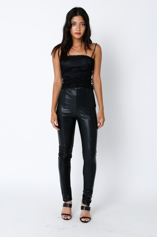 STYLED BY ALX COUTURE MIAMI BOUTIQUE Black Faux Leather Slit Leggings