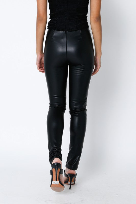 STYLED BY ALX COUTURE MIAMI BOUTIQUE Black Faux Leather Slit Leggings