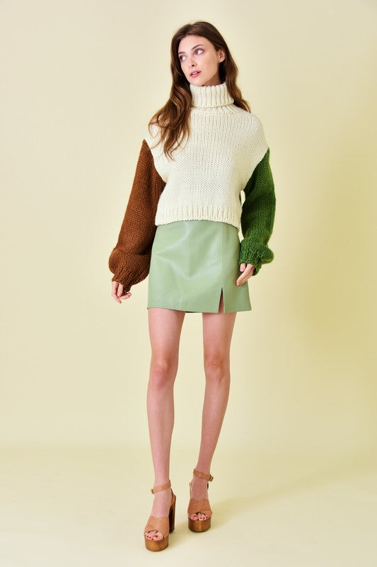 Sage Faux Leather Mini Skirt