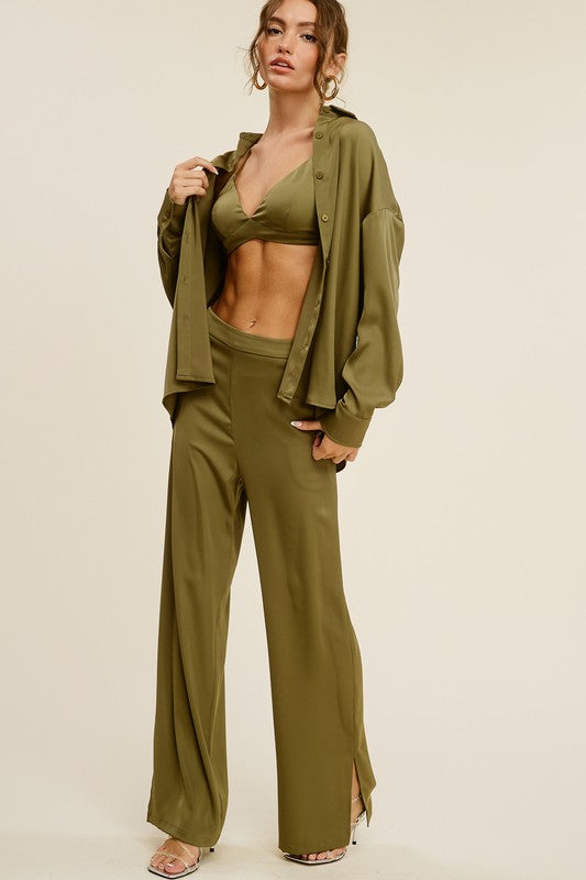 STYLED BY ALX COUTURE MIAMI BOUTIQUE Olive Aspen Bra Shirt and Pants set