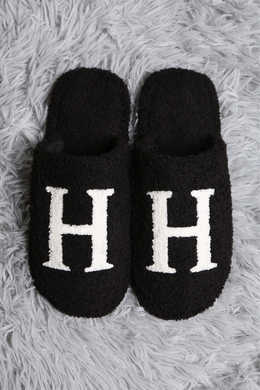 STYLED BY ALX COUTURE MIAMI BOUTIQUE Black H Print Soft Home Indoor Floor Slippers