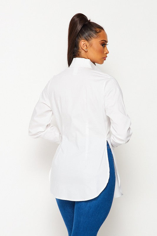 back view of the White Solid Cotton Shirt 