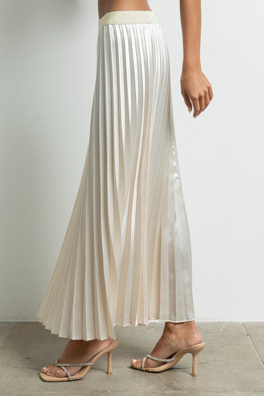 STYLED BY ALX COUTURE MIAMI BOUTIQUE Ivory Satin Pleated Skirt