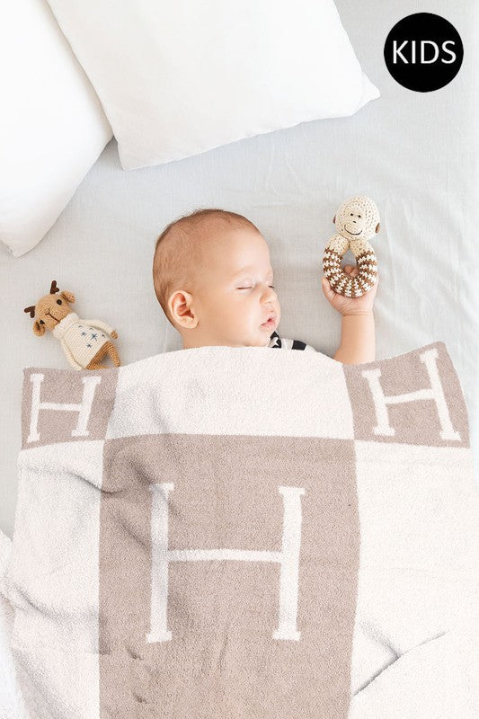 STYLED BY ALX COUTURE MIAMI BOUTIQUE Beige H Patterned Kids Blanket