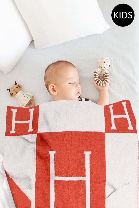 STYLED BY ALX COUTURE MIAMI BOUTIQUE Orange H Patterned Kids Blanket