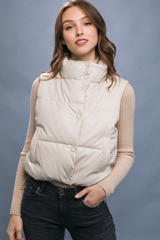 STYLED BY ALX COUTURE MIAI BOUTIQUE Cream PU Leather Padded Vest